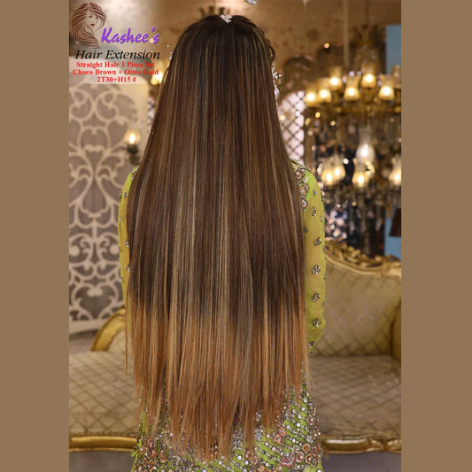 Synthetic Straight Choco Brown + Olive Gold Hair Extension 24-26 INCH