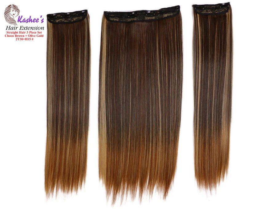 Synthetic Straight Choco Brown + Olive Gold Hair Extension 24-26 INCH